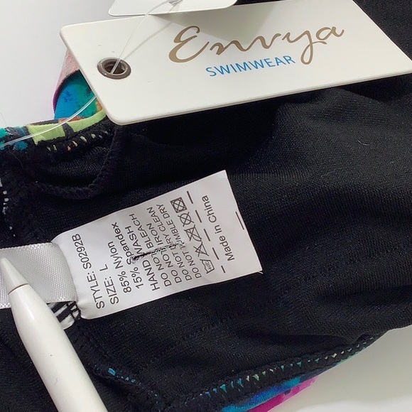 Envya swimwear off the shoulder ruffle one piece multi color swimsuit size L NWT - Picture 7 of 16